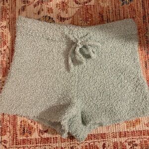 Blue fuzzy sleep shorts, perfect for the holiday season!